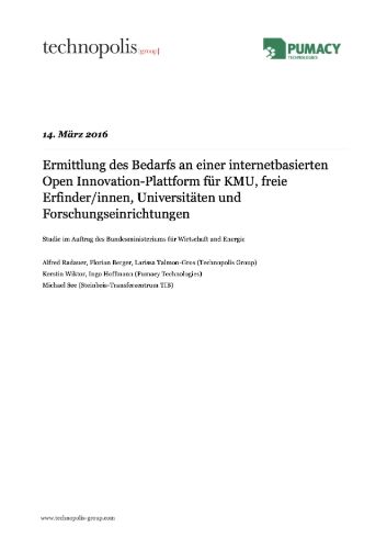 Assessment of the demand for a federal web-based Open Innovation platform for  SMEs, public research organisations and universities as well as independent inventors in Germany